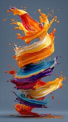 Poster - Vibrant Abstract Painting with Bright Swirls of Color on Gray Background Showing Dynamic Motion and Artistic Expression in Fine Art