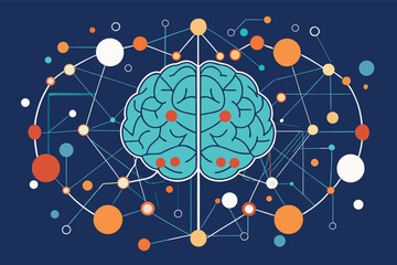 Poster - Visualization of a human brain with neural connections illustrating cognitive processes and creativity in abstract art form