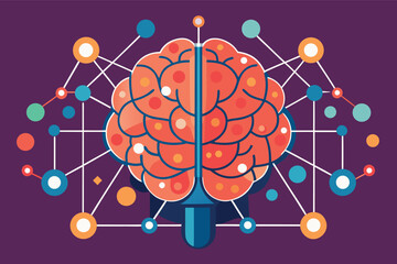 Poster - Brain illustration with interconnected nodes highlighting neural networks and cognitive processes in a modern design