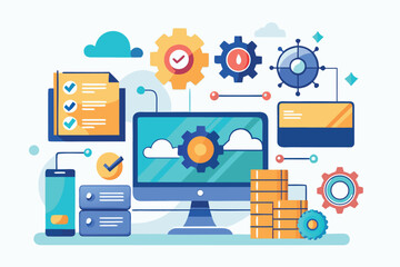 Poster - Visual representation of digital technology and productivity concepts in a modern workspace setup