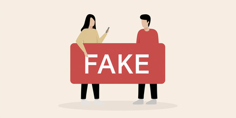 Poster - Two individuals holding a large red sign with the word 