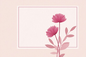 Poster - Floral illustration featuring pink flowers with delicate leaves against a soft pastel background, designed for elegant invitations or greeting cards with copy space