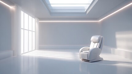 Poster - Minimalist White Room with Relaxing Chair and Natural Light