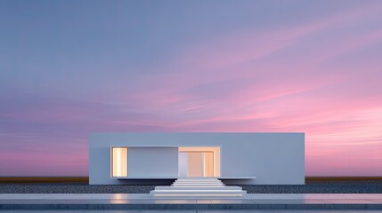 Poster - Modern Minimalist Architecture Against Colorful Evening Sky
