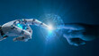 © Urupong - AI, Machine learning, Hands of robot and human touching on big data network connection background, Science and artificial intelligence technology, innovation and futuristic.