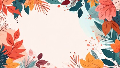 Poster - Colorful autumn leaves arrangement nature background digital illustration bright environment aesthetic viewpoint