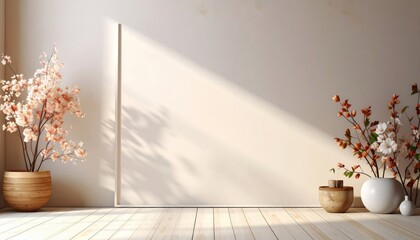 Poster - Elegant floral arrangement with natural light cozy interior space photography minimalist setting close-up perspective