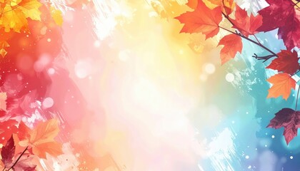 Poster - Autumn leaves falling outdoor scene digital art vibrant colors warm environment abstract viewpoint