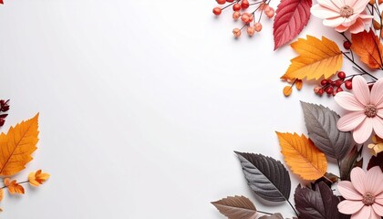 Poster - Autumn floral arrangement studio nature image colorful leaves and flowers close-up seasonal aesthetics