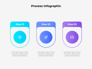Fototapete - Modern Process Infographic with Three Sequentially Highlighted Steps. Suitable for explanations, presentations, or business strategies