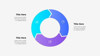 Fototapete - Circular Infographic with Gradient 3 Sections and Placeholder Text Labels. Suitable for business, data representation, and presentations