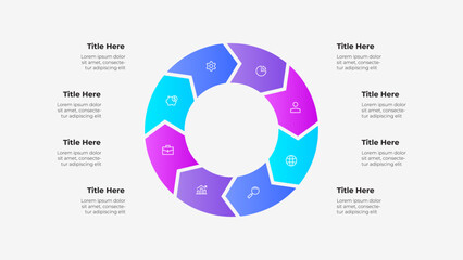 Fototapete - Circular Infographic with Gradient 8 Sections and Placeholder Text Labels. Suitable for business, data representation, and presentations