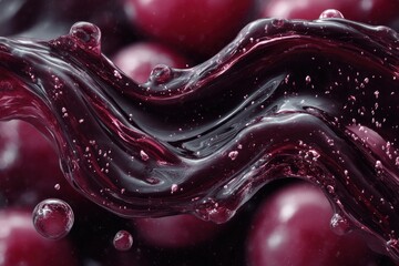 Poster - Abstract Artistic Dark Red and Black Liquid Flow with Dynamic Smooth Waves and Bubbles Creating a Striking Modern Visual Effect