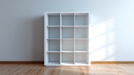 Poster - Minimalist White Bookshelf in Bright Room with Natural Light