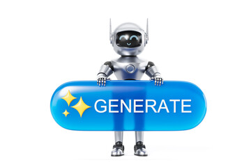 Aufkleber - futuristic cartoon robot holding shiny blue 