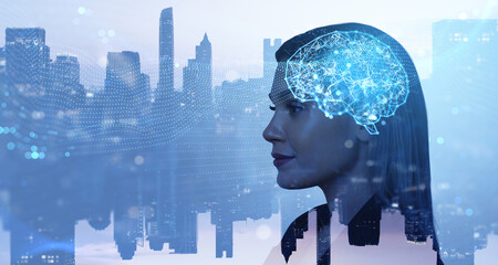 Aufkleber - Futuristic concept of human intelligence and digital brain netwo