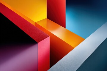 Poster - Abstract geometric colorful composition with angles and vibrant hues featu bold red yellow blue and gray structures in modern artistic design