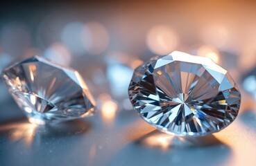 Poster - Close-up of sparkling diamonds, brilliance, luxurious quality. Precious gemstones showcase intricate facets, cuts, reflecting light with intense sparkle. Perfect for jewelry advertising, wealth,