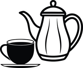 Poster - Vector art of a teapot and a cup are isolated on white background