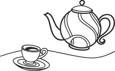 Poster - Vector art of a teapot and a cup are drawn isolated on white background