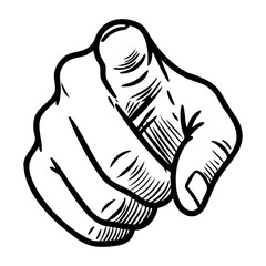 Poster - Monochrome illustration of pointing finger with detailed line art. Vector hand-drawn doodle illustration