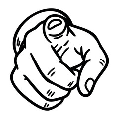 Poster - Black and white line art of a pointing hand gesture illustration. Vector hand-drawn doodle illustration