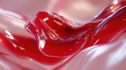 Poster - Abstract close-up of glossy red liquid flowing smoothly with silky texture and shiny reflective surface creating dynamic movement and vibrant color