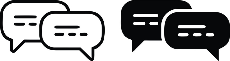 Poster - Chat Bubble Icons – Black and White Message Communication Vector Symbol Set