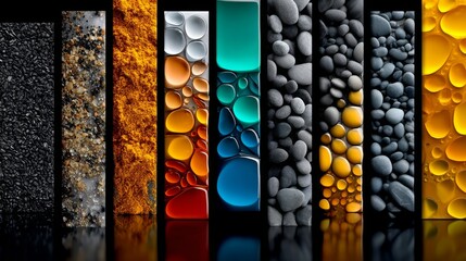 Aufkleber - This image showcases a variety of textures and colors. Each section presents unique patterns. Ideal for design inspiration. Great for backgrounds or art projects. AI