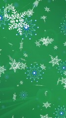 Poster - Animation of falling snowflakes on green background