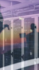 Poster - Animation of computer servers and data processing on screens