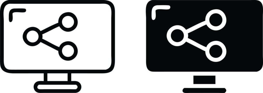 Computer Share Icons – Black and White Monitor Network Connection Vector Symbols