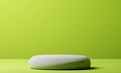 Fototapete - 3D Rendering. Single Stone Pedestal on Lime Green Backdrop for Product Showcase and Minimalist Presentation.