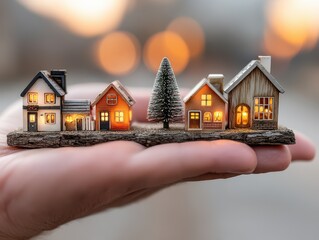 Poster - 3D model of a modern house and fall them and coins real estate concepts