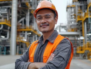 Poster - Petroleum Engineer Reviewing Plans working against oil and gas power industrial factory