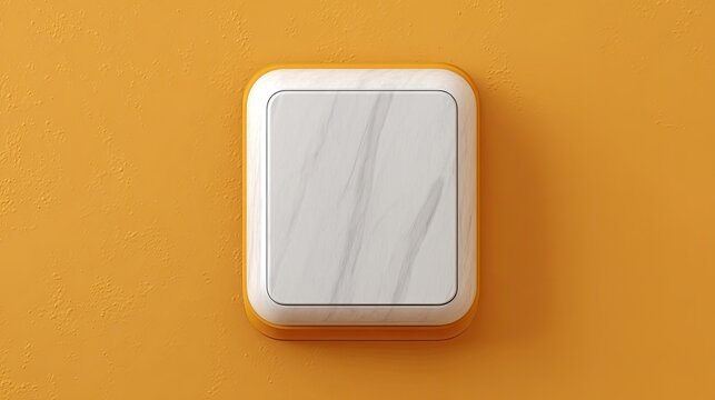3D rendered, rectangular, white marble button, orange frame,  on orange background