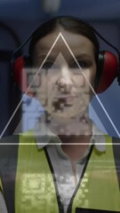 Poster - Animation of digital data processing and qr code over caucasian female server room worker