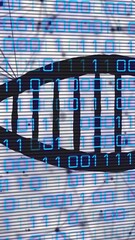 Poster - Animation of dna strand with binary coding data processing over network of connections