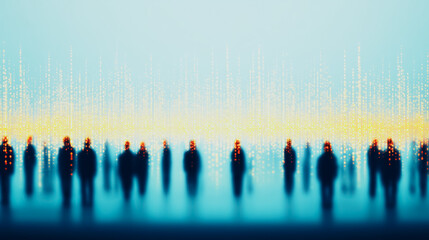 Poster - Abstract Crowd Silhouette:  A blurred, artistic depiction of a multitude of individuals, creating a sense of anonymity and collective identity, all standing together as a group. 