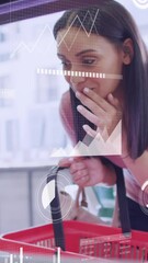 Poster - Animation of data processing over caucasian female customer shopping