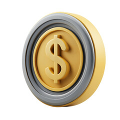 Fototapete - A detailed 3D illustration of a golden dollar coin symbolizing finance and investment opportunities, Isolated on transparent Background