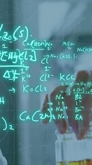 Poster - Animation of scientific data processing over caucasian male scientist in laboratory