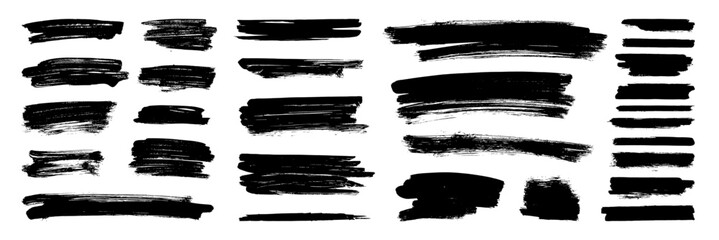 Wall Mural - Brush paint stroke set. Black stain texture background abstract vector ink splashes. rough paintbrush mark sketch shape frames. Watercolor smears, marker lines. Charcoal streaks. Bold grungy scribbles