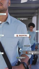 Poster - Animation of social media data processing over caucasian businessman