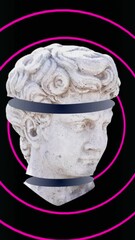 Poster - Animation of antique sculpture heads over neon circles and grid