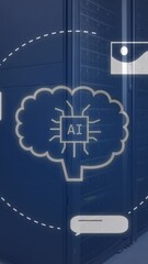 Poster - Animation of ai data processing and icons over computer servers