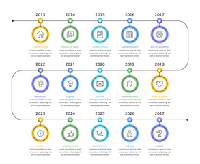 Poster - Timeline infographics template with 15 connected elements, vector eps10 illustration