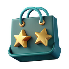 Aufkleber - 3d teal shopping bag with golden stars isolated on transparent background