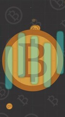 Poster - Animation of financial data processing over bitcoin symbols on grey background