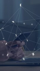 Poster - Animation of currency signs, network and data processing over caucasian woman using smartphone